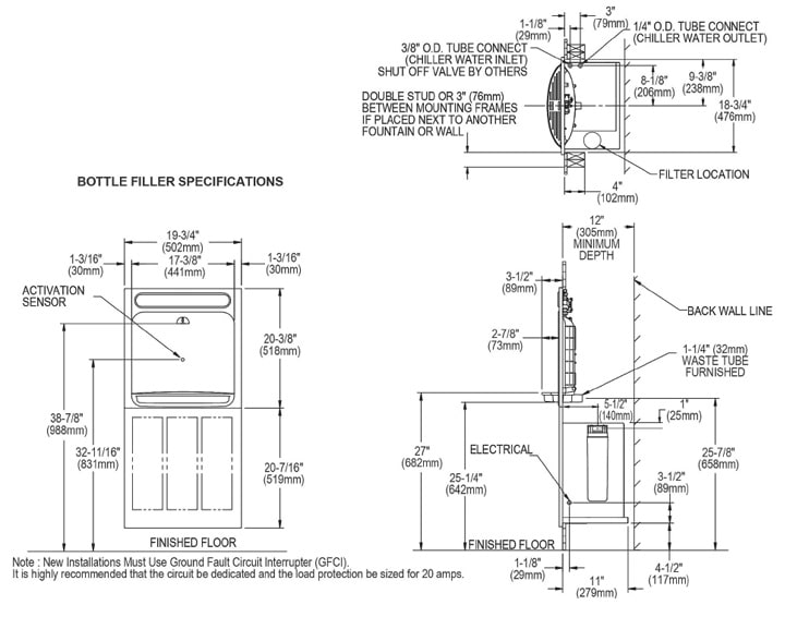 Elkay LZWSGRNM8K Measurement Diagram