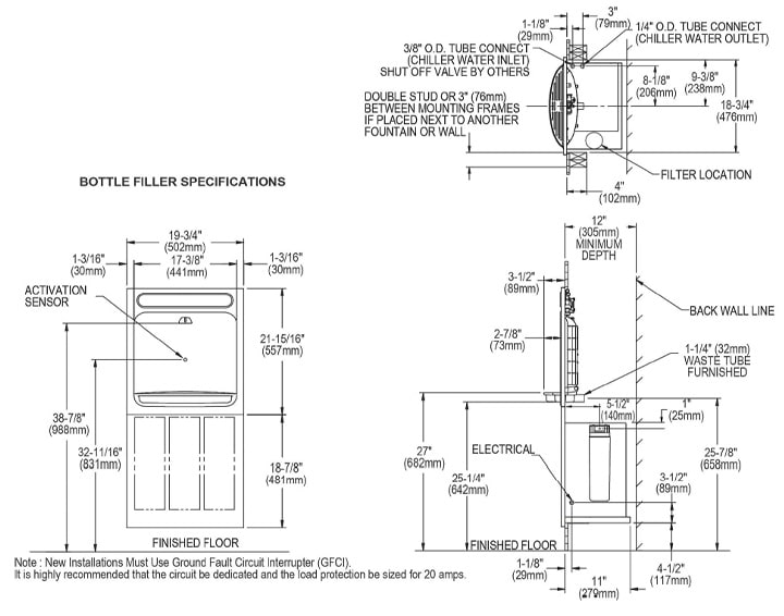 Elkay LZWSM8PK Measurement Diagram