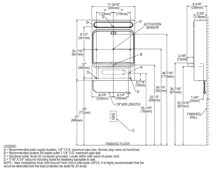 Elkay LZWSSM Measurement Diagram