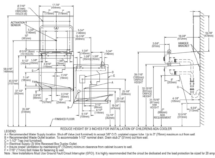 Elkay VRCGRNTL8WSK Measurement Diagram