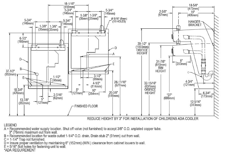 Elkay VRCTLR8SC Measurement Diagram