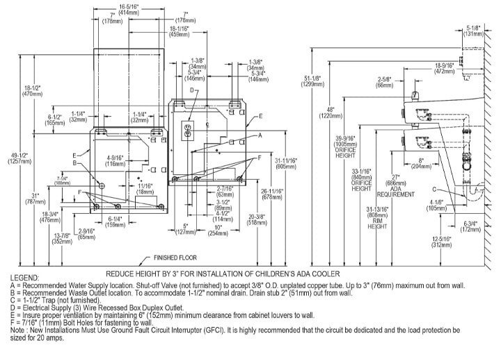 Elkay VRCTLR8WSK Measurement Diagram