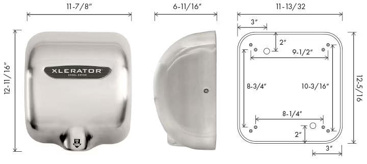 Measurement diagram for the XL-SP-ECO (Excel XLERATOR) hand dryer