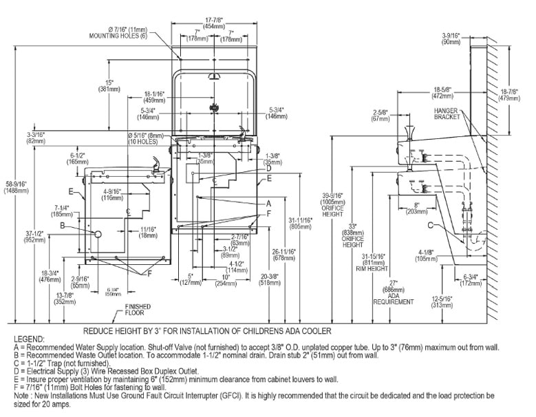 Halsey_Taylor HTHB-HAC8BLRSS-NF Measurement Diagram