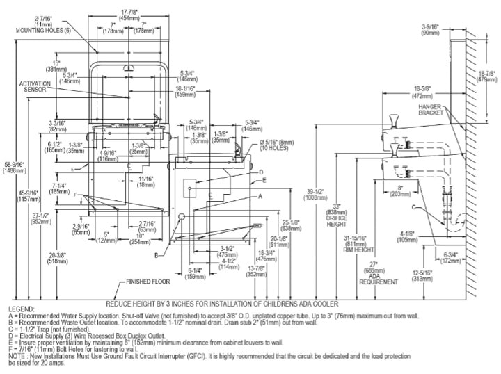 Halsey_Taylor HTHB-HAC8BLSS-NF Measurement Diagram