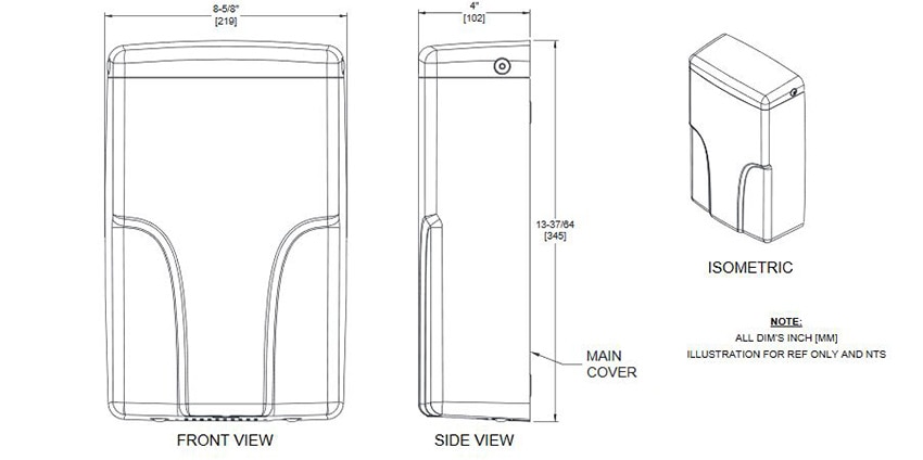 FastDry EcoSwift01B Hand Dryer Measurement Diagram