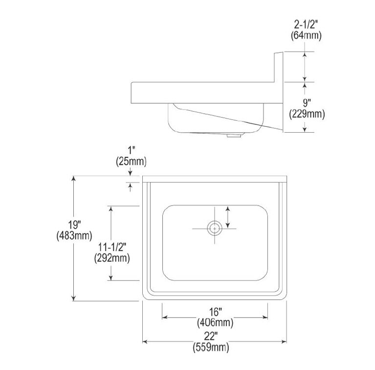 Measurements for Elkay ELV22191 Restroom Sink