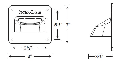 The FootPull is seven inches tall by 8 inches wide by three and three eigths inches deep.