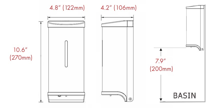 Dimensions for HK-MSD11 Soap Dispenser