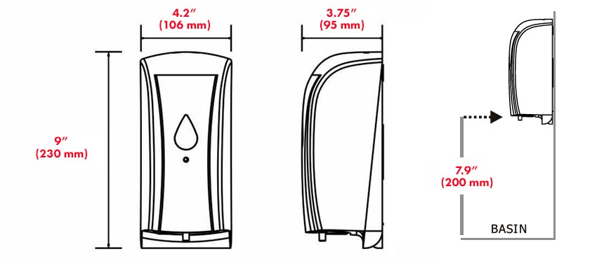 Measurement Diagram for HK-SSD11 Soap & Sanitizer Dispenser