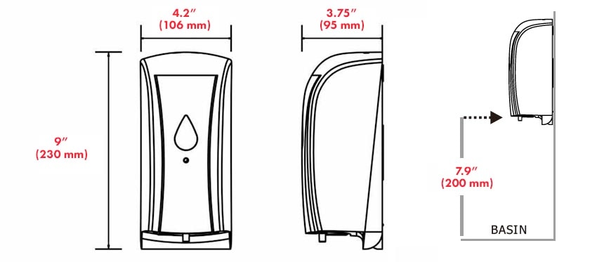 Measurement Diagram for HK-SSD11 Soap & Sanitizer Dispenser