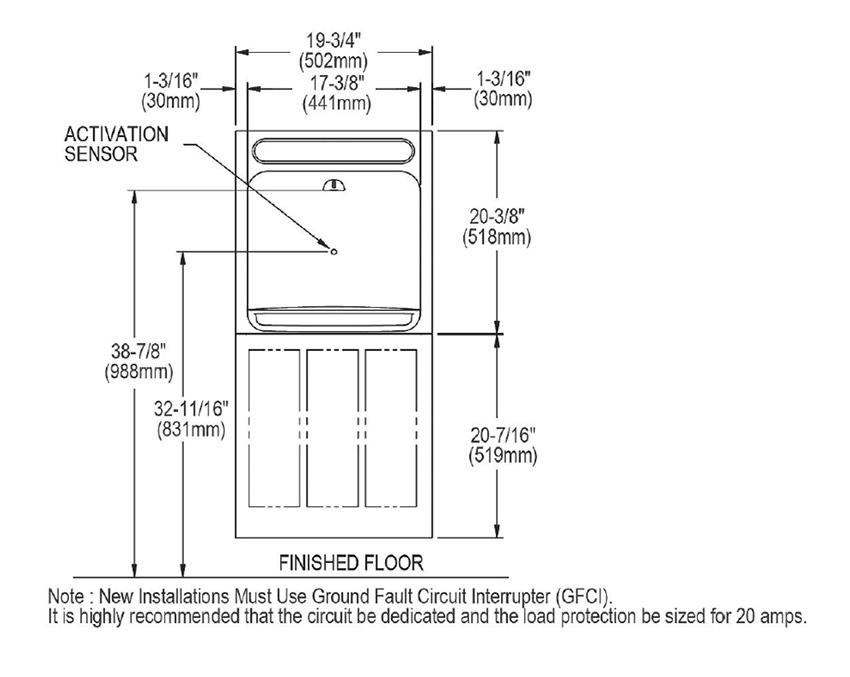 Measurements for Halsey Taylor HTHB8-WF Bottle Filling Station