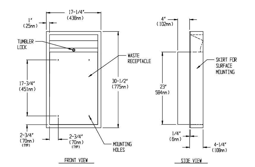 Measurement Diagram for ASI 10-0458-9 Waste Receptacle