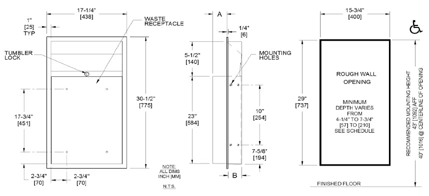 Measurement Diagram for ASI 10-0458 Waste Receptacle