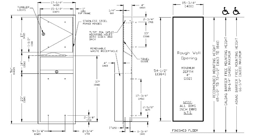 Measurement Diagram for ASI 10-0469 Paper Towel Dispenser