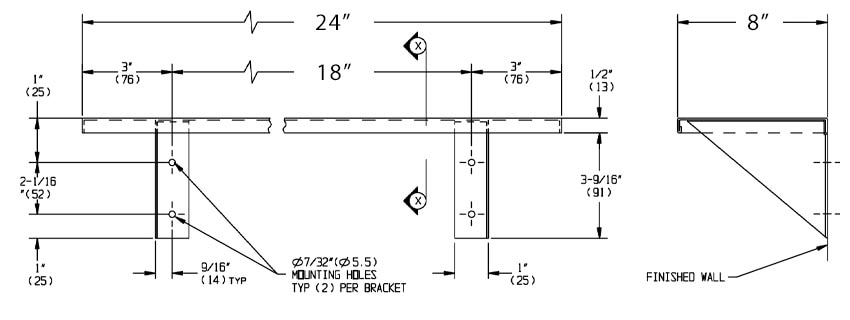 Measurement Diagram for ASI 10-0692-824 Metal Utility Shelf