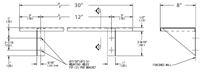 Measurement Diagram for ASI 10-0692-830 Metal Utility Shelf