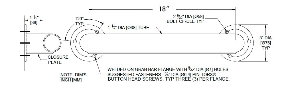 Measurement Diagram for ASI 10-159 Grab Bar