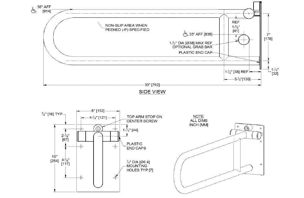 Measurement Diagram for ASI 10-3413 Grab Bar