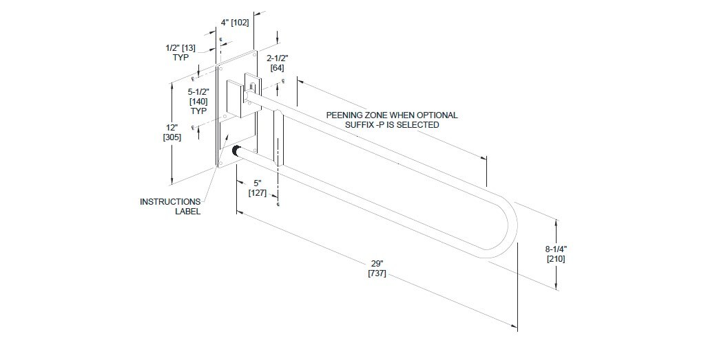 Measurement Diagram for ASI 10-3451-P Grab Bar