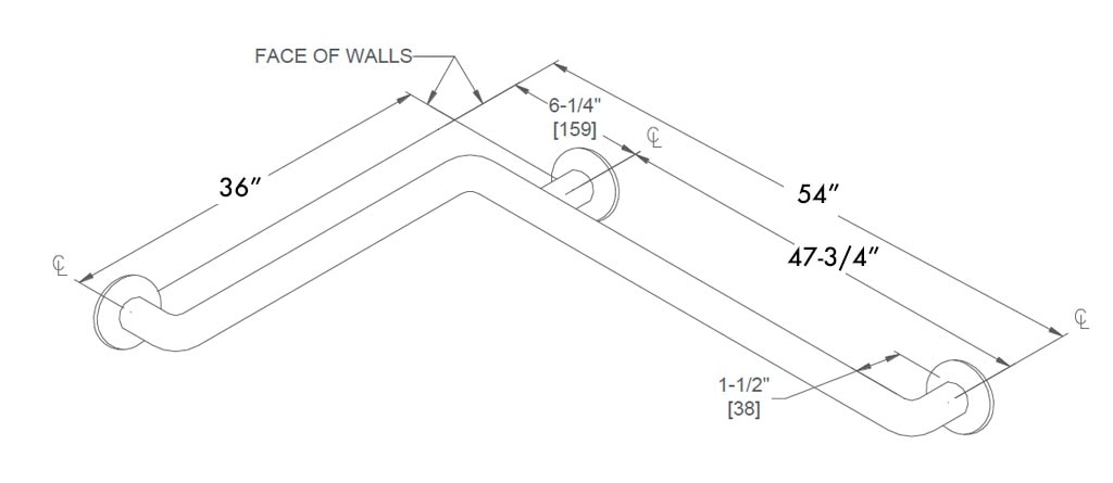 Measurement Diagram for ASI 10-3456 Grab Bar