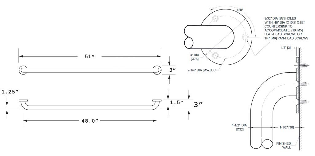 Measurement Diagram for ASI 10-3501-48 Grab Bar