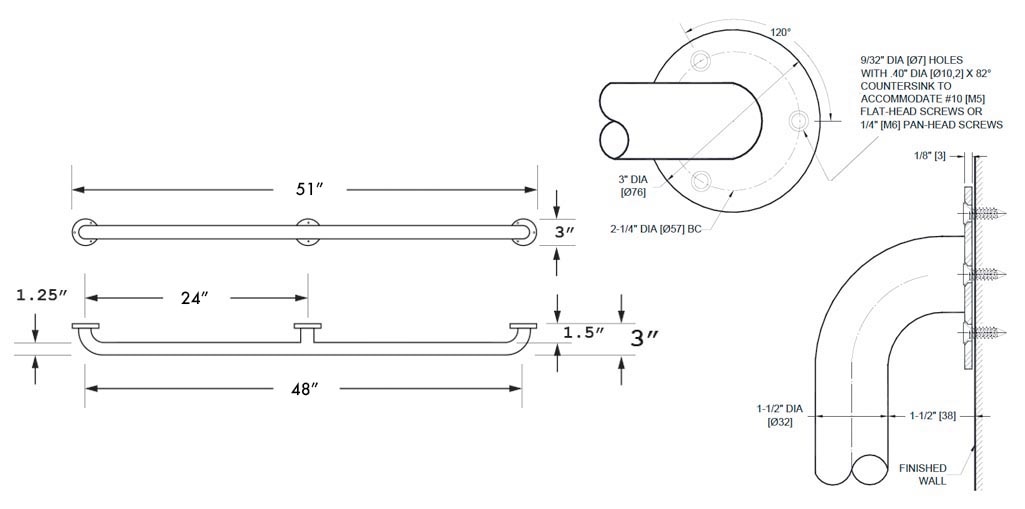 Measurement Diagram for ASI 10-3502-48 Grab Bar