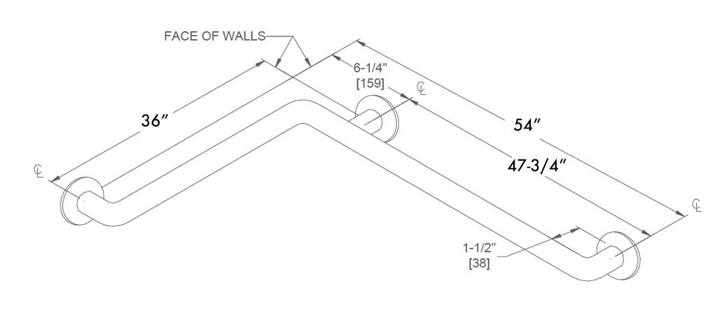 Measurement Diagram for ASI 10-3556-P Grab Bar