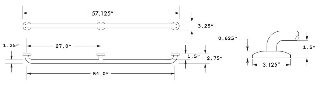 Measurement Diagram for ASI 10-3702-54 Grab Bar