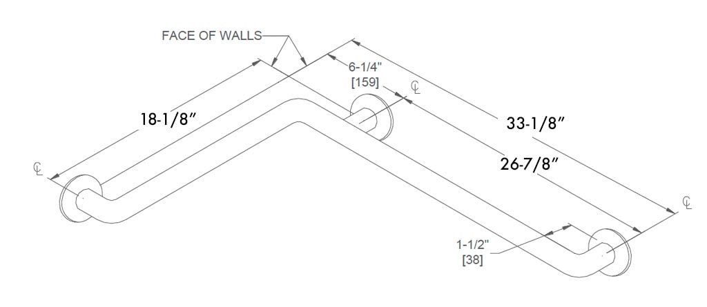 Measurement Diagram for ASI 10-3774 Grab Bar