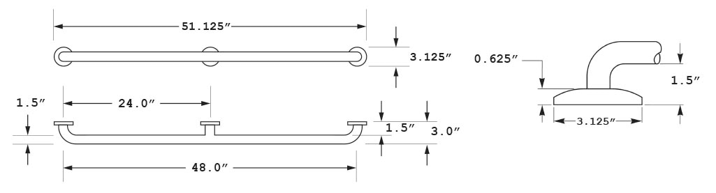 Measurement Diagram for ASI 10-3802-48 Grab Bar