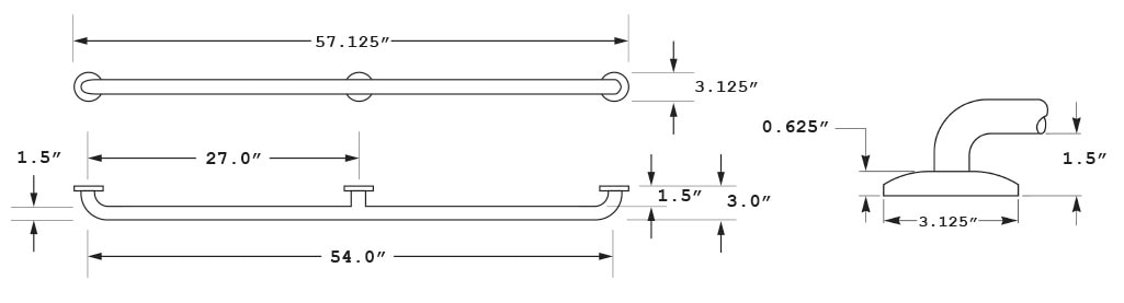 Measurement Diagram for ASI 10-3802-54 Grab Bar