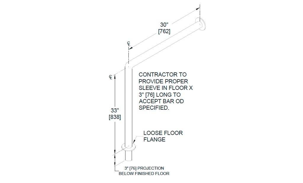 Measurement Diagram for ASI 10-3815-P Grab Bar