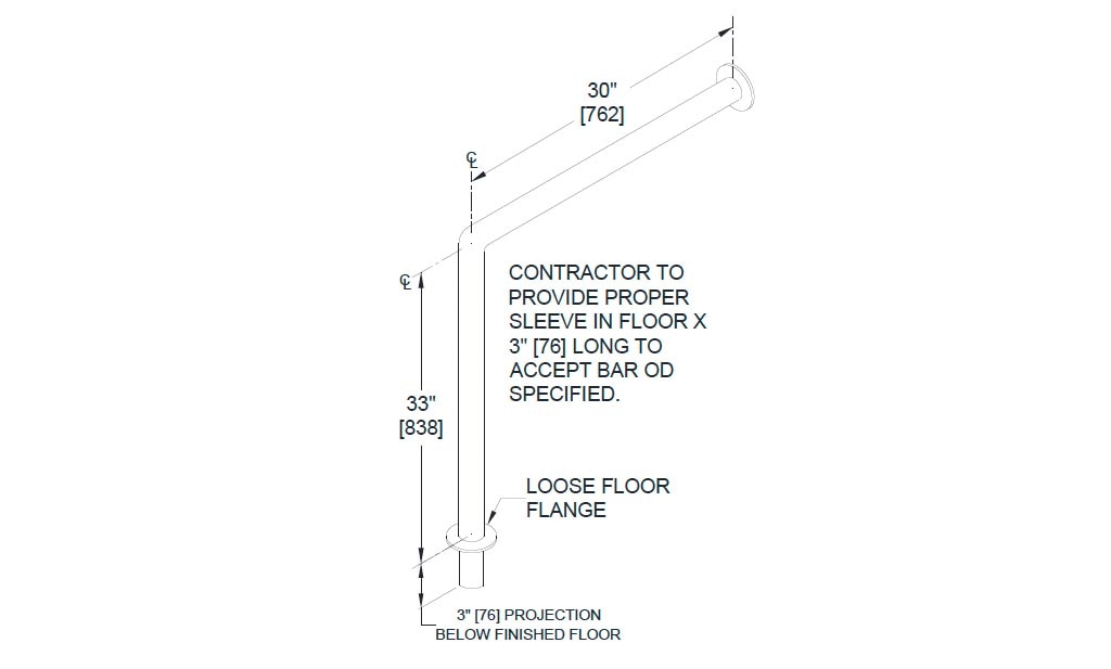 Measurement Diagram for ASI 10-3815 Grab Bar