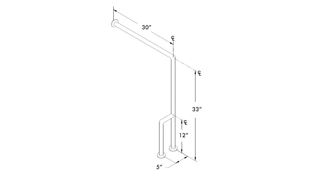 Measurement Diagram for ASI 10-3833-L Grab Bar