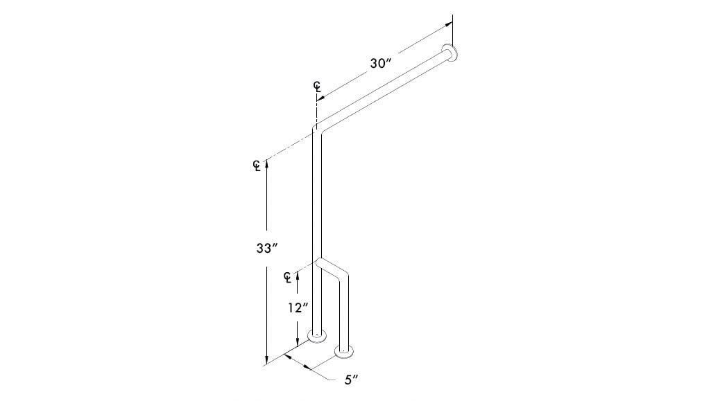 Measurement Diagram for ASI 10-3833-R Grab Bar