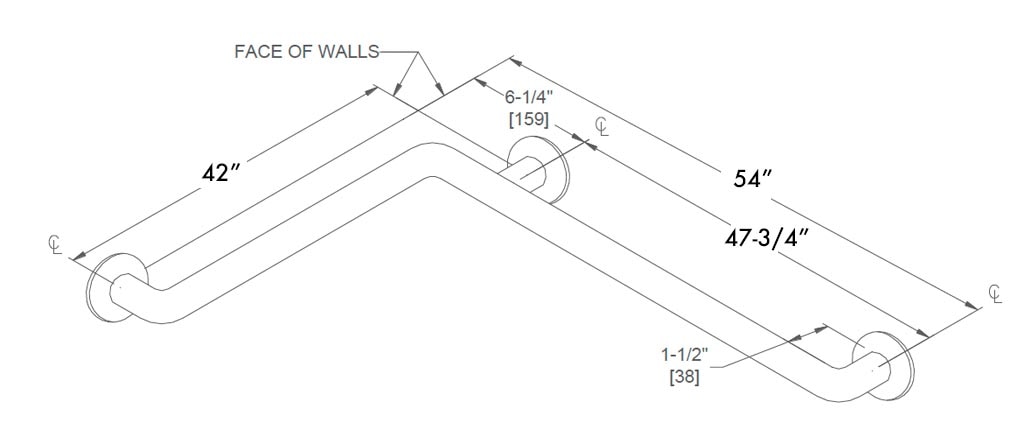 Measurement Diagram for ASI 10-3857 Grab Bar
