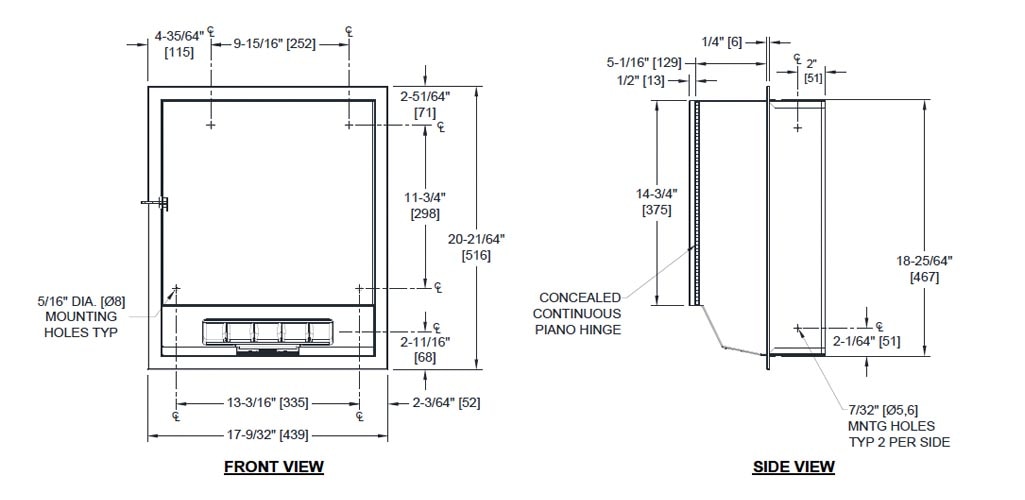 Measurement Diagram for ASI 68523A-4 Paper Towel Dispenser