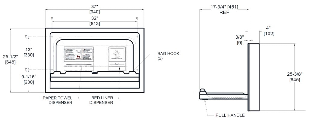 Measurement Diagram for 10-9013-9 Baby Changing Station