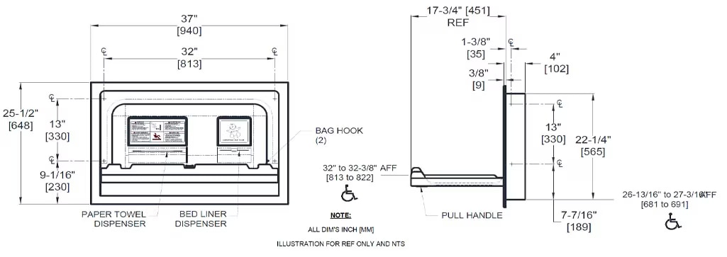 Measurement Diagram for 10-9013 Baby Changing Station