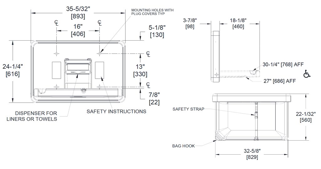 Measurement Diagram for 10-9014 Baby Changing Station