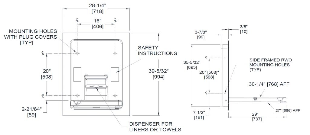 Measurement Diagram for 10-9017 Baby Changing Station