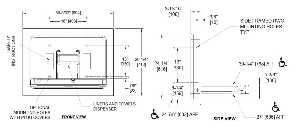 Measurement Diagram for 10-9018-41 Baby Changing Station