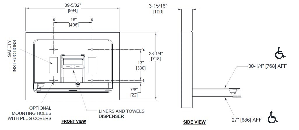 Measurement Diagram for 10-9018-9-41 Baby Changing Station