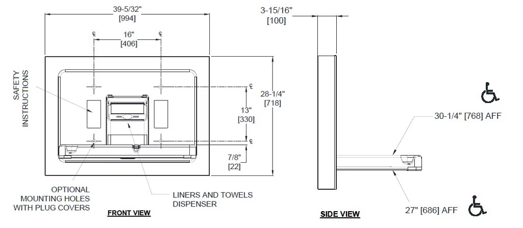 Measurement Diagram for 10-9018-9 Baby Changing Station