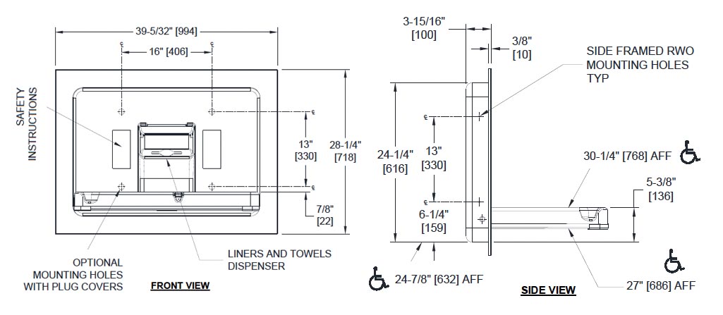 Measurement Diagram for 10-9018 Baby Changing Station