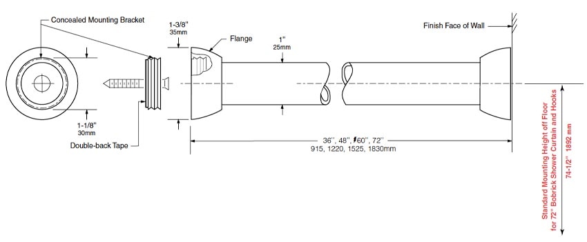 Measurements for Bobrick 207 Shower Curtain Rod