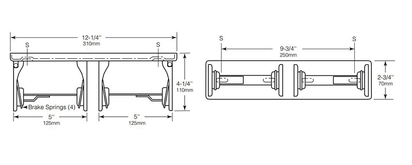 Measurements for Bobrick B-265 Two-Roll Toilet Paper Dispenser, Vandal-Resistant