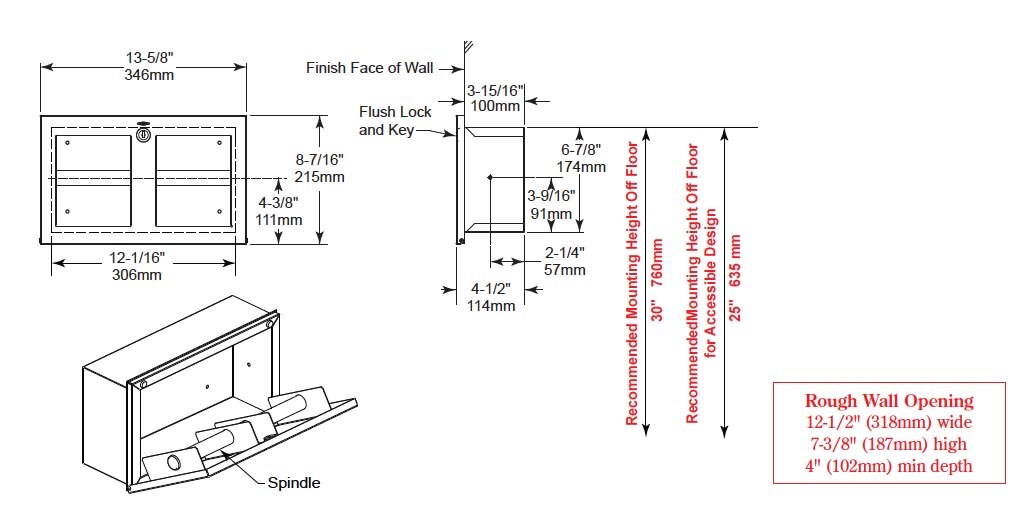 Dimensions for Bobrick B-35883.MBLK Toilet Tissue Dispenser