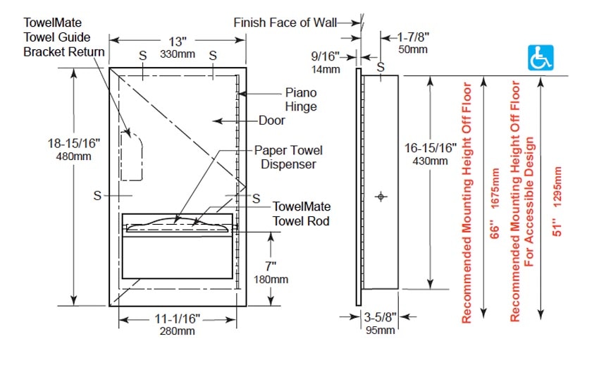 Measurements for Bobrick 35903 Paper Towel Dispenser